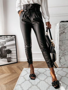 Europe and the United States cross-border autumn and winter lace-up pants 2021 New AliExpress Amazon PU leather pants independent station women's pants