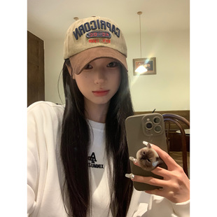 Retro contrast color American street casual niche embroidered peaked cap letter face-looking small baseball cap fashion brand men and women