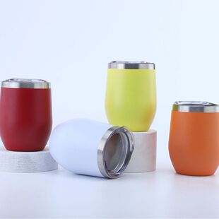 Cross-border 12oz eggshell Cup 304 stainless steel vacuum color plastic-sprayed egg cup big belly U-shaped wine coffee cup