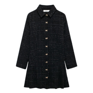 Cross-border cross-border trade 2024 autumn new women's European and American style temperament lapel bow button decoration dress