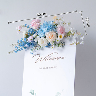 Blue and pink decorative fake flowers floral suit wedding welcome background KT board layout simulation flower table flower floor flower arrangement
