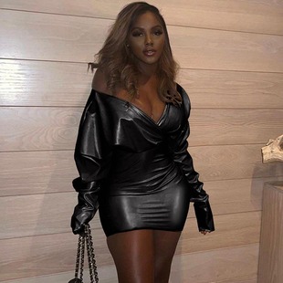 European and American Ins style women's clothing new 2022 autumn Amazon explosive sexy close-fitting thin pile collar dress