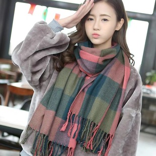 Scarf Women's Winter Thickened Plaid Korean-style Long Double-sided All-match Student Knitted Tassel Shawl Dual-purpose Autumn Scarf