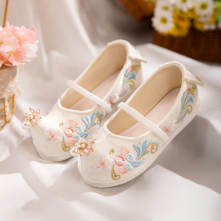 Qianyi 2024 spring new Chinese style baby handmade performance cloth shoes beaded ancient style children's Hanfu embroidered shoes