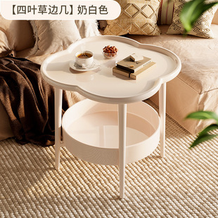 Cream Style Sofa Side Table Household Mobile Bedside Table Storage Rack Bedroom Balcony Mini Table Coffee Table for Small Apartment