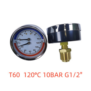 Cross-border axial radial Y63 temperature pressure gauge 10-16BAR floor heating gauge temperature and pressure gauge boiler gauge temperature and pressure integrated gauge