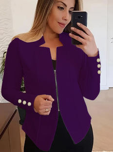 2023 New Amazon AliExpress European and American Women Fashion Cuff Button Small Suit Zipper Cardigan Top