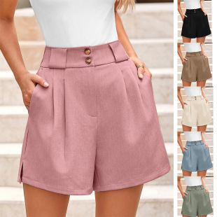 Amazon Europe and the United States cross-border 2025 summer new high waist fashion casual shorts solid color comfortable with pocket women's clothing