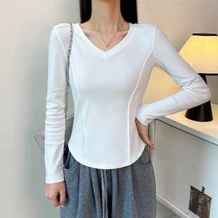 Autumn and Winter New Shoulder Slim-fit Warm Cotton Base Shirt Top Small Inner Sweet and Hot Long-sleeved T-shirt for Women