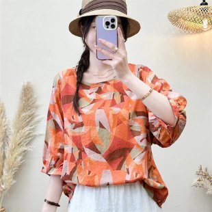 New listing big goods have spring and summer cotton linen shirt fashion Joker floral shirt new Chinese pullover mother