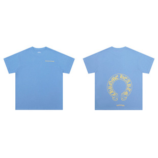For Chrome Hearts Large Horseshoe Cross Flower Hot Stamping Casual Loose Short-sleeved T-shirt for Men and Women