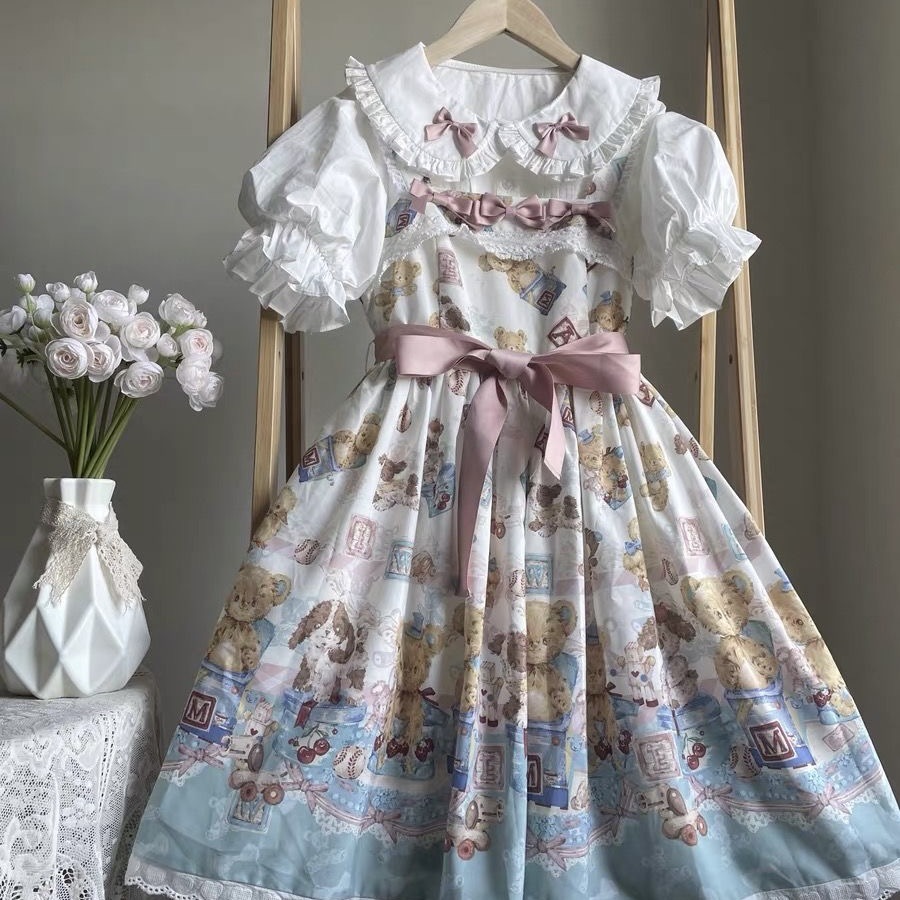 Lolita Doll Collar Puff Sleeve Shirt, Sweet Lolita Style, Cute Bowknot White Base Shirt for Women