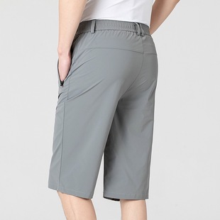 Ice Silk Capri Pants Men's Summer Thin 2024 New Non-ironing Anti-wrinkle Straight Zipper Cardigan Shorts