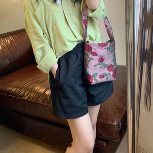 Summer 2025 New Elastic Waist Solid Color Shorts for Women High Waist Casual Versatile A-Line Slimming Loose Wide-Leg Pants
