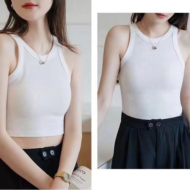 봄 여름 핫걸 짧은 멜빵 홀터넥 조끼 여성용 신상 아우터웨어 다용도 슬림핏 이너 레이어링 민소매 탑
