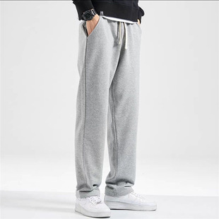 Autumn and Winter Solid Color Wide-Leg Casual Pants Straight Loose Men's Sports Fleece-Lined New Style 2024 Simple Pants for Men
