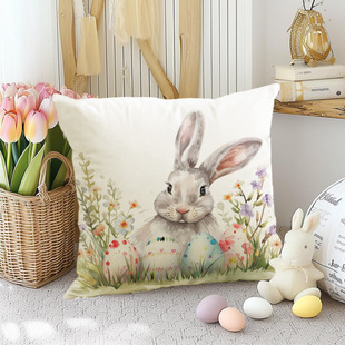 Easter Bunny Flower Pillow Case Cross-border Holiday Living Room Sofa Decorative Pillow Case Car Seat Cushion Cover