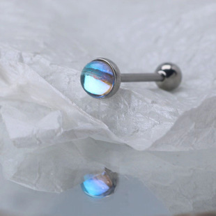 Moonlight Stone Glossy Tongue Nail Aurora Stone Tongue Nail European and American Sweet Cool Spice Girls Niche Stainless Steel Tongue Nail Piercing Jewelry