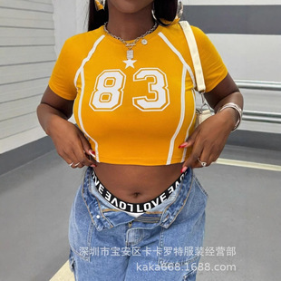 Amazon SHEIN cross-border foreign trade Europe and the United States personality street spring and summer T-shirt crew neck exposed navel hot girl women's jacket supply