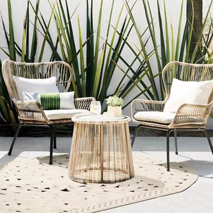 Factory outdoor three-piece rattan chair leisure outdoor furniture rattan chair balcony garden outdoor cane chair