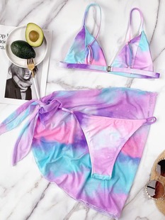 New Foreign Trade European and American Fashion Tie-dyed Sexy Bikini Skirt Triangle Split Swimsuit Three-piece Set Amazon Cross-border