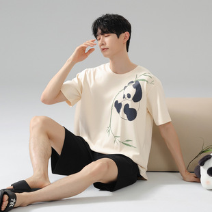 Summer Pajamas Men's Pure Cotton Thin Simple Casual Outer Wear Round Neck Pullover Short Sleeve Shorts Cotton Home Clothes Set