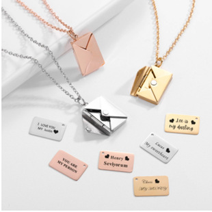 Cross-border Amazon European and American Explosions Custom Envelope Stainless Steel Furnace Plated with Real Gold Openable Necklace