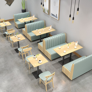 Catering Card Holder Sofa Table and Chair Combination Dessert Restaurant Milk Tea Shop Wall Commercial Western Restaurant Solid Wood Barbecue Table and Chair