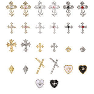 Cross-Border New Nail Art Accessories Dark Series Nail Diamonds Retro Decoration Spider Skull Cross Nail Art Accessories