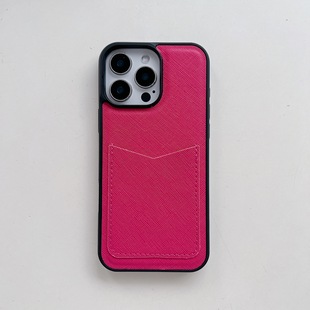 Saffiano Leather for Apple 15promax/16promaxV Card Case Full-Covered Drop-Resistant Protective Case