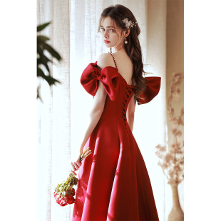 Toast Dress Summer Bride Engagement Dress High-end Satin Evening Dress Summer Back-door Banquet Toast Dress Wholesale