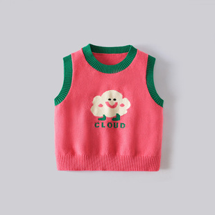 New Children's Sweater Thin Vest Korean Style Cartoon Knitted Vest Men's Autumn Girl's Class A Pullover
