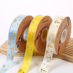 Yum Ribbon New Sailor Ship Anchor Laser Gold Handmade DIY Bronzing Ribbon Factory Direct Supply Baking Ribbon