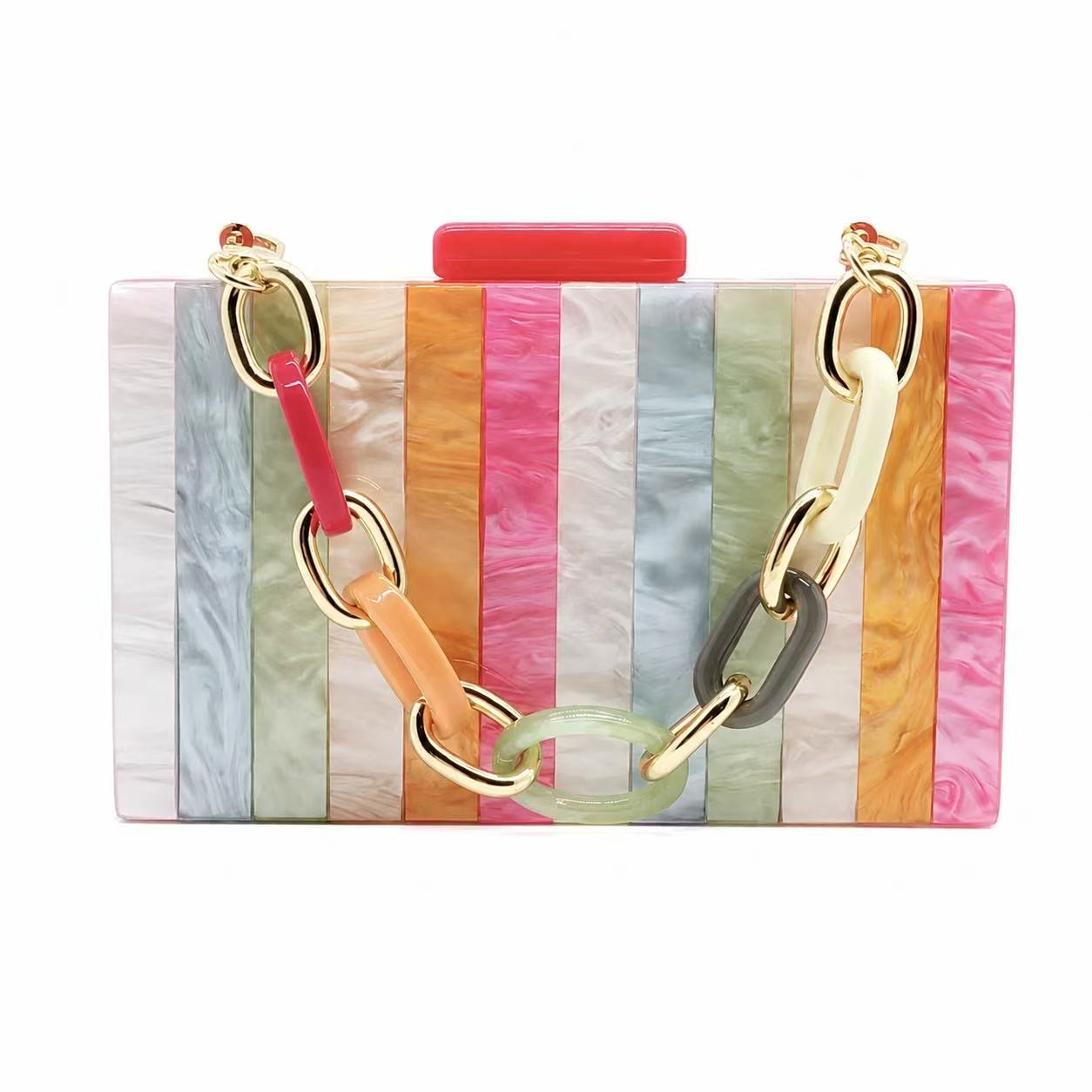 2022 Cross-border Direct Sales Evening Bag, Retro European and American Style Patchwork Bag, Trendy Acrylic Shoulder Chain Bag for Women, Light Luxury