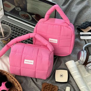 Cotton Portable Cosmetic Bag Women's Ins Fashion Makeup Storage Bag Travel Lipstick Skincare Large Capacity Handbag
