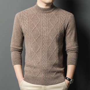 2024 Autumn and Winter Thickened Men's Crewneck Sweater Middle-aged Twisted Sweater Cashmere Casual Knitted Base Shirt for Men