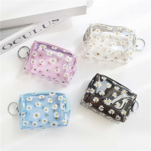 Korean-style transparent PVC change storage bag cute style small chrysanthemum zipper bag charging cable lipstick storage