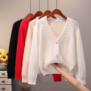 YXBB Korean style cardigan loose sweater Spring and Autumn new versatile V-neck women's coat short winter thick sweater