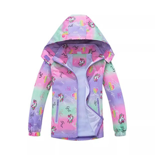 Spring and Autumn New Boys and Girls Dinosaur Print Gradient Color Outdoor Waterproof Breathable Hat-off Jacket Zipper Shirt