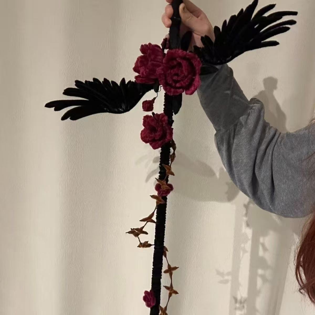 Dark-themed Thorn Rose Pipe Stick DIY Material Kit, Dark Angel Wings Rose Rapier Gift Ornament