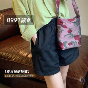 Women's Summer Thin High-Waisted A-Line Slimming 4-Point Casual Cargo Cotton-Linen Wide-Leg Hot Shorts for Petite Figures