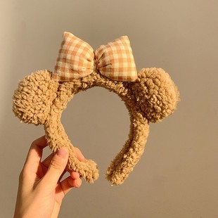 Disney buys Shirley Mei hairband female cute Duffy bear bow plush headband amusement park photo hairpin