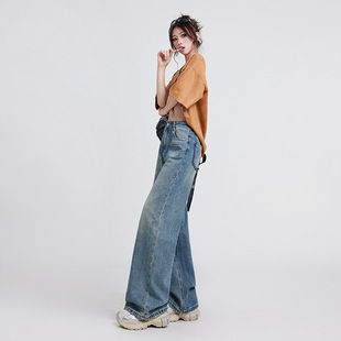 HEY JEANS крутая уличная прямая девушка швабра 2024 весна новые прямые свободные стирание джинсы