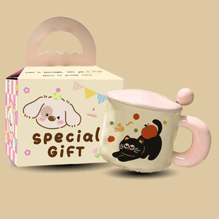 Cute Milk fufu Black Cat Mug Ceramic Water Cup Girl's Birthday Gift High Color Value Cup Accompanying Gift