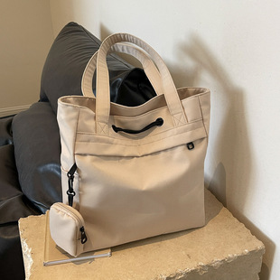 Casual Large Capacity Tote Bag Women's Nylon Cloth Drawstring Shoulder Bag Men's and Women's Student Class Handbag