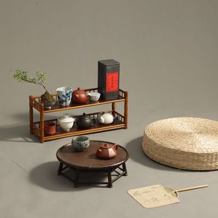 Zen Retro Bamboo Mating Tea Cup Teapot Storage Rack Double-Layer Bamboo Tea Holder Kung Fu Tea Set Storage Rack