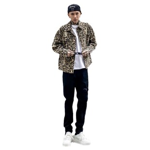 American Style Retro Multi-Pocket Denim Jacket for Men and Men's Duffy Nightclub Ins Short Leopard Print Jacket for Men and Women