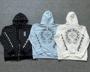24 years new high quality Chrome Hearts horseshoe cross hooded zipper sweater factory wholesale