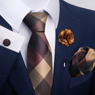Wholesale in stock Brown Paisley Men's Tie Square Square Cufflinks Corsage suit Business Dress Accessories