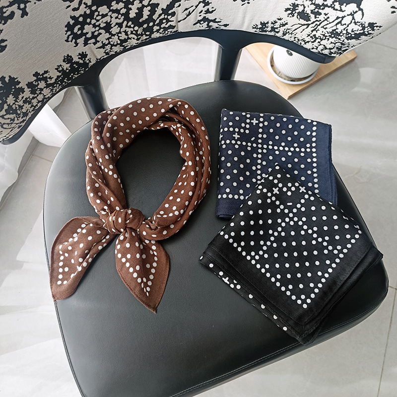 Amazon polka dot scarf, simple and unique design, versatile and stylish small square scarf, satin faux silk printed scarf.